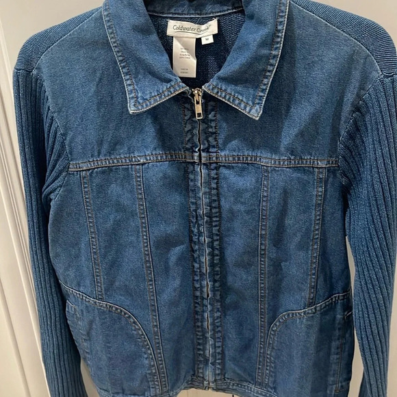 Vintage Coldwater creek jean jacket sweater zip Jeans blue Denim knit back sz M - Picture 6 of 13